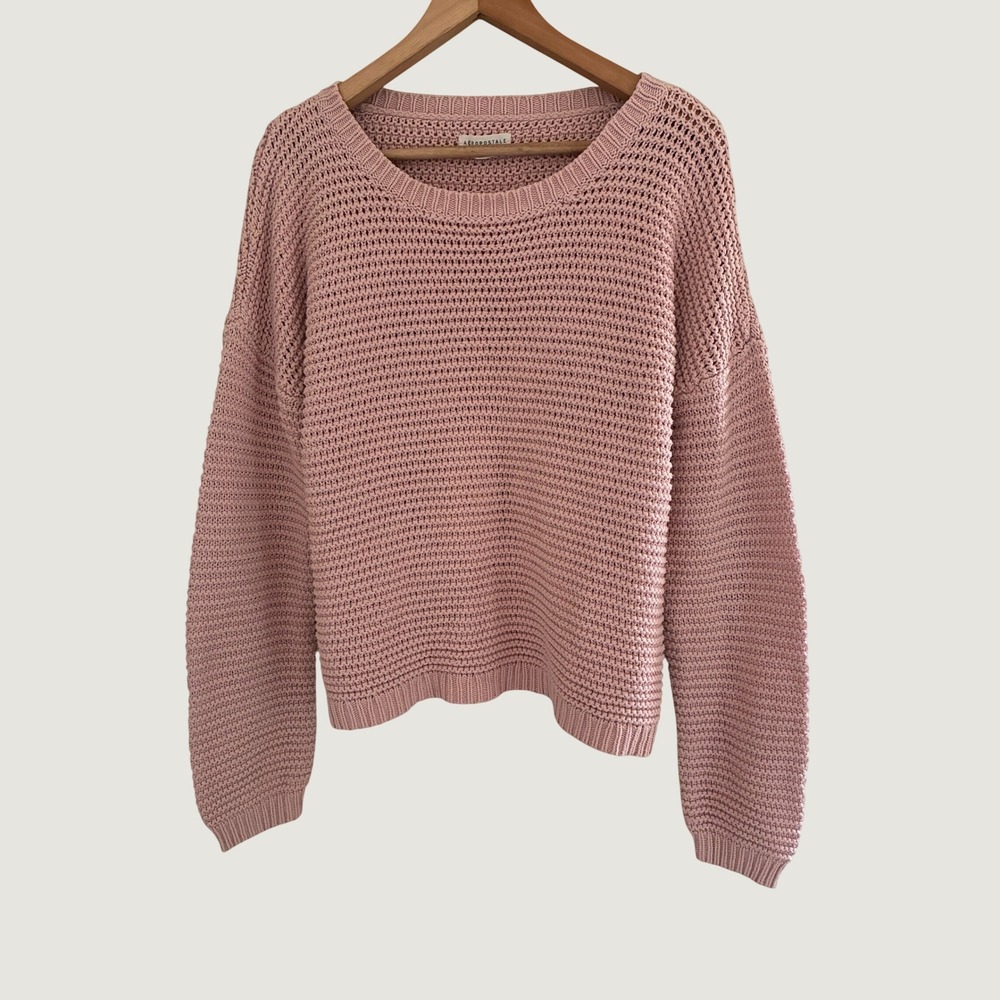 Aeropostale Womens XL Pink Chunky Open Knit Crewneck Pullover Sweater Boho Femme